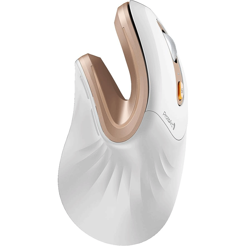 ماوس عمودی ارگونومیک ProtoArc EM11 NLبی‌سیم، سه‌دستگاهه و شارژی (سفید طلایی)